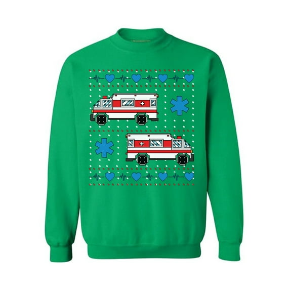 Awkward Styles Christmas Ambulance Truck Sweatshirt Ambulance Xmas Sweater Funny Christmas Gifts Emergency Medical Technician Christmas Sweater EMT Ambulance Crewneck Sweatshirt Xmas Party