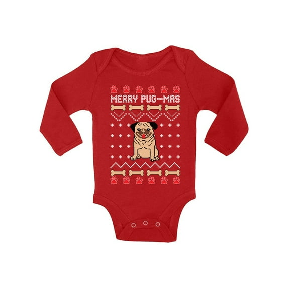 Awkward Styles Christmas Baby Outfit Bodysuit Merry Pugmas Dog Pattern Baby Romper