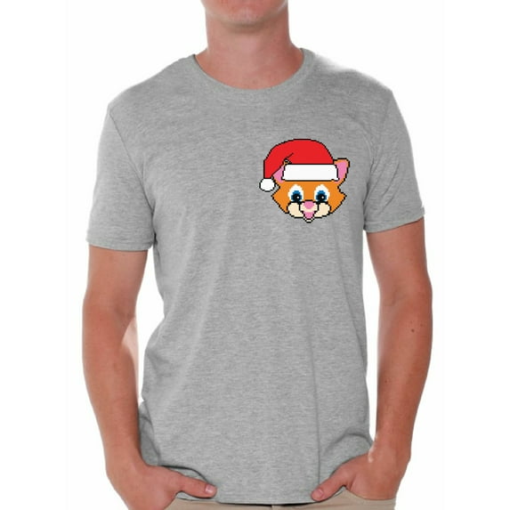 Awkward Styles Christmas Cat Santa Pocket Tshirt for Men Santa Cat Christmas T Shirt Christmas Pocket Shirts for Men Funny Xmas Gifts for Him Holiday T Shirt Santa Cat Shirt Gifts for Cat Lovers