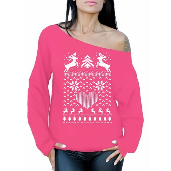 Awkward Styles Christmas Deer Sweatshirt Off the Shoulder Sweatshirt Sweater Reindeer Christmas Slouchy Oversized Sweatshirt Merry Christmas Off the Shoulder Top Funny Tacky Holiday Party Sweater