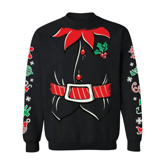 Awkward Styles Christmas Elf Suit Sweatshirt Elf Suit Christmas Sweater with Printed Sleeves All Over Print Christmas Sweater Christmas Elf Sweatshirt with Graphic Sleeves Funny Xmas Gifts