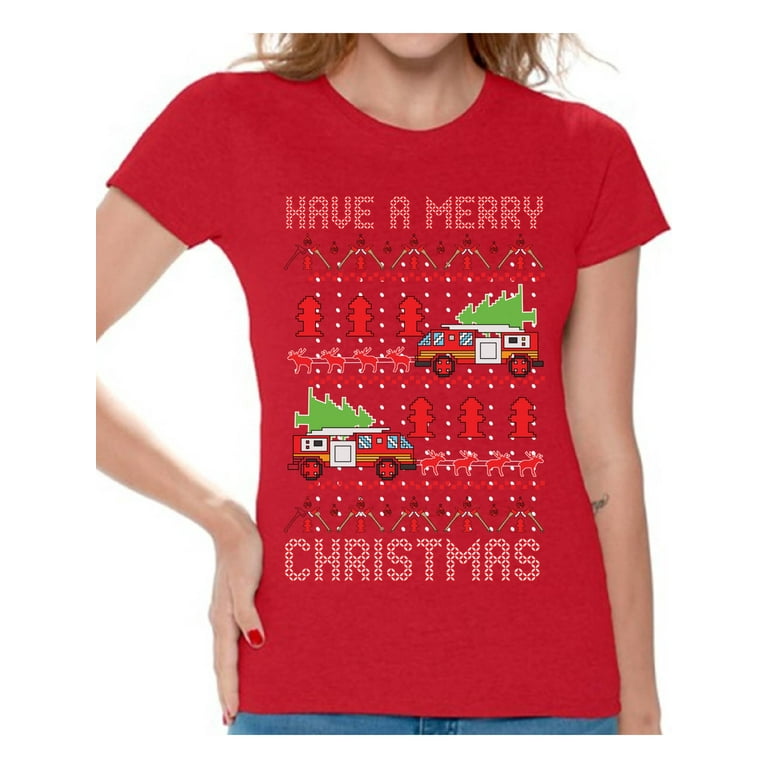 Funny Firefighter Christmas Tee Tree On Truck Fire Xmas T-Shirt Funny Firefighter Christmas Tee Tree On Truck Fire Xmas T-Shirt