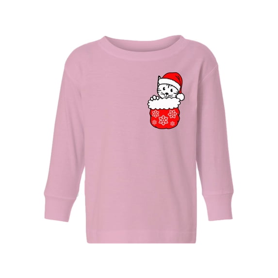 Awkward Styles Christmas Long Sleeve Shirt for Boys Girls Toddler Little Xmas Cat Shirt Pocket Print