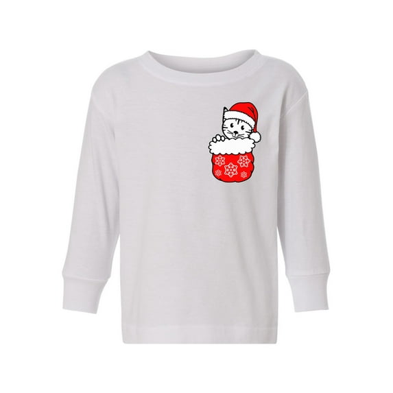 Awkward Styles Christmas Long Sleeve Shirt for Boys Girls Toddler Little Xmas Cat Shirt Pocket Print