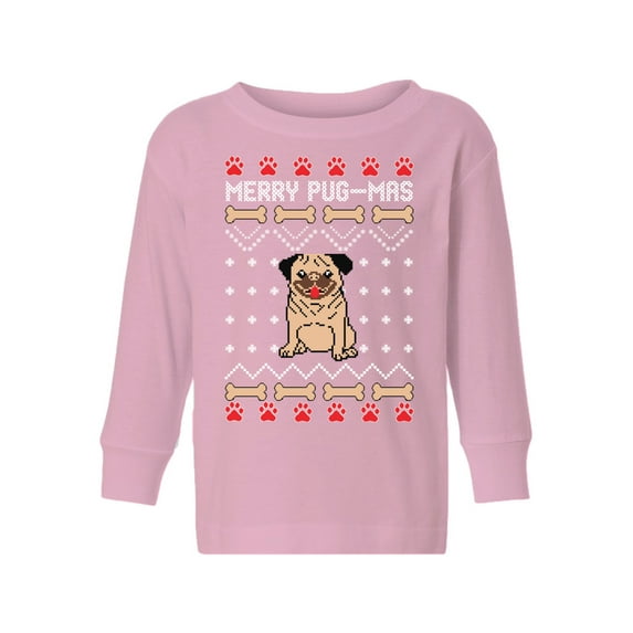 Awkward Styles Christmas Long Sleeve Shirt for Boys Girls Toddler Merry Pugmas Dog Pattern Shirt