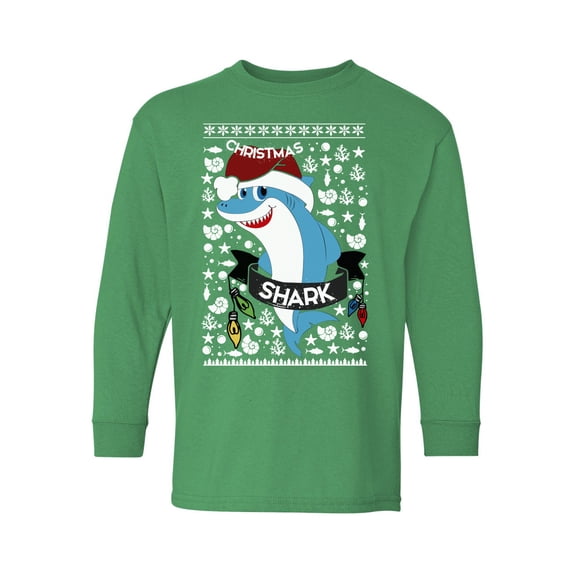 Awkward Styles Christmas Long Sleeve Shirt for Kids Youth Boys Girls Blue Xmas Shark Shirt