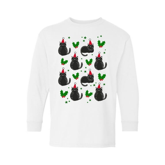 Awkward Styles Christmas Long Sleeve Shirt for Kids Youth Boys Girls Cat Xmas Pattern Shirt