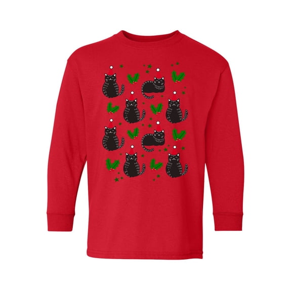 Awkward Styles Christmas Long Sleeve Shirt for Kids Youth Boys Girls Cat Xmas Pattern Shirt