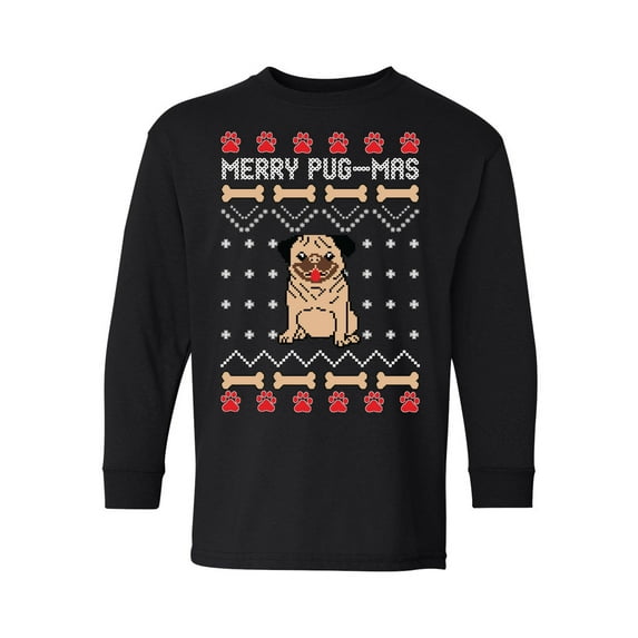 Awkward Styles Christmas Long Sleeve Shirt for Kids Youth Boys Girls Merry Pugmas Dog Pattern Shirt