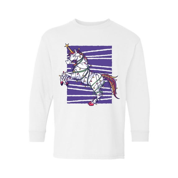 Awkward Styles Christmas Long Sleeve Shirt for Kids Youth Boys Girls Purple Xmas Unicorn Shirt