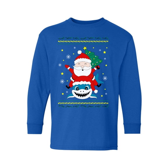 Awkward Styles Christmas Long Sleeve Shirt for Kids Youth Boys Girls Santa Xmas Shark Shirt
