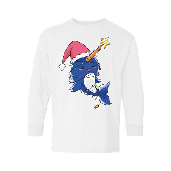 Awkward Styles Christmas Long Sleeve Shirt for Kids Youth Boys Girls Xmas Narwhal Shirt