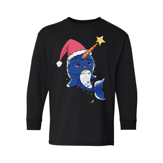 Awkward Styles Christmas Long Sleeve Shirt for Kids Youth Boys Girls Xmas Narwhal Shirt