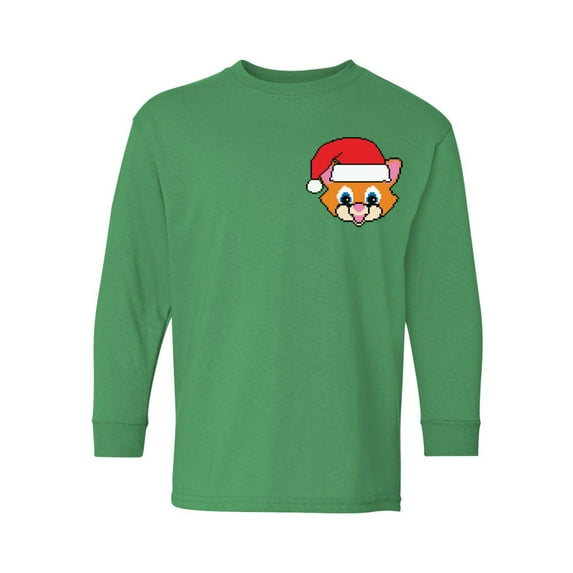 Awkward Styles Christmas Long Sleeve Shirt for Kids Youth Boys Girls Xmas Santa Cat Shirt Pocket Print