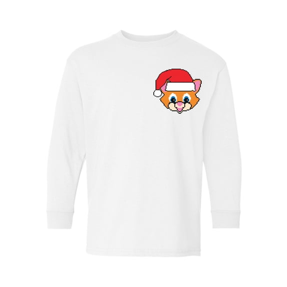 Awkward Styles Christmas Long Sleeve Shirt for Kids Youth Boys Girls Xmas Santa Cat Shirt Pocket Print