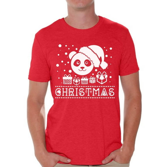 Awkward Styles Christmas Panda Shirt Cute Panda Christmas Tshirts for Men Christmas Panda Santa Claus Christmas T-shirt Merry Christmas Panda Funny Shirt Men's Holiday Top Christmas Gifts