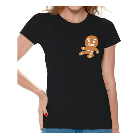 Awkward Styles Christmas Pocket Shirt Women's Gingerbread Ninja Tshirt Funny Christmas Shirts for Women Ginja Christmas T Shirt Funny Xmas Gifts for Her Holiday Shirt Xmas Party Outfit