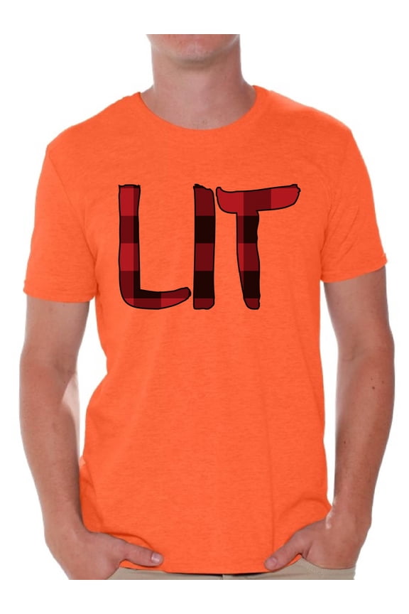 Christmas Shirts for Men Xmas Lit Plaid T-Shirt
