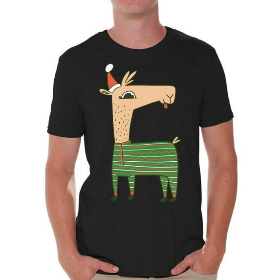 Awkward Styles Christmas Shirts for Men Xmas Llama in Santa's Hat Funny Pattern T-Shirt