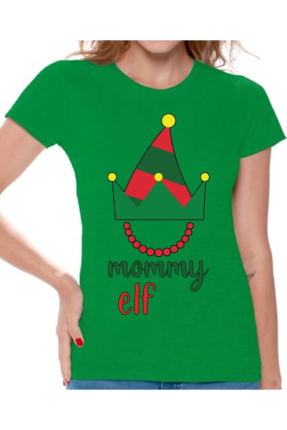 Christmas Shirts for Women Xmas Elf Mommy T-Shirt