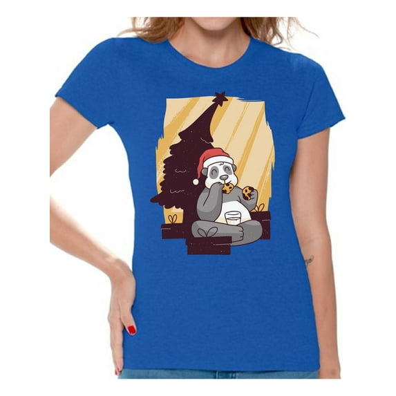 Awkward Styles Christmas Shirts for Women Xmas Panda with Cookies T-Shirt
