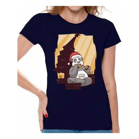 Awkward Styles Christmas Shirts for Women Xmas Panda with Cookies T-Shirt