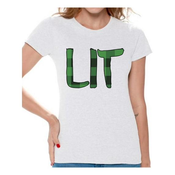 Awkward Styles Christmas Shirts for Women Xmas Plaid Lit T-Shirt