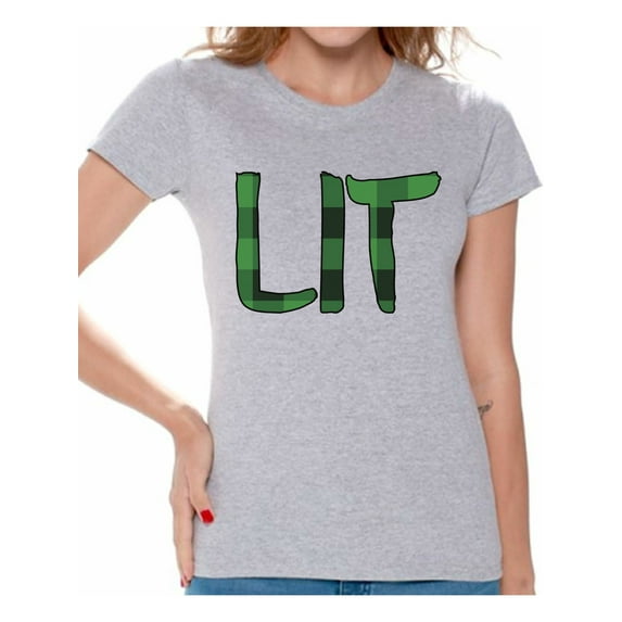 Awkward Styles Christmas Shirts for Women Xmas Plaid Lit T-Shirt