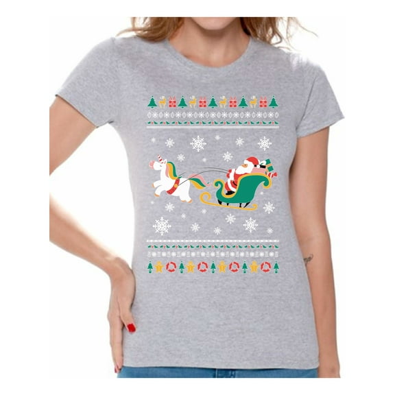 Awkward Styles Christmas Shirts for Women Xmas Santa Unicorn T-Shirt