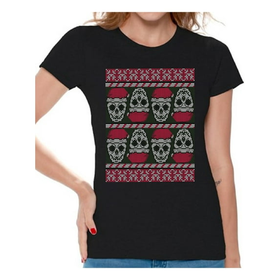Awkward Styles Christmas Shirts for Women Xmas Skulls in Santa's Hat T-Shirt