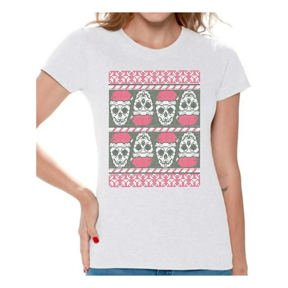 Awkward Styles Christmas Shirts for Women Xmas Skulls in Santa's Hat T-Shirt