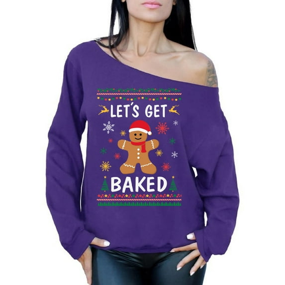 Awkward Styles Christmas Sweatshirt Off Shoulder Xmas Gingerbread Man Sweater