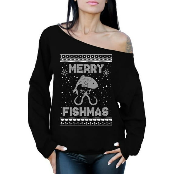Awkward Styles Christmas Sweatshirt Off Shoulder Xmas Merry Fishmas Sweater