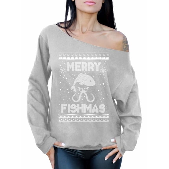 Awkward Styles Christmas Sweatshirt Off Shoulder Xmas Merry Fishmas Sweater