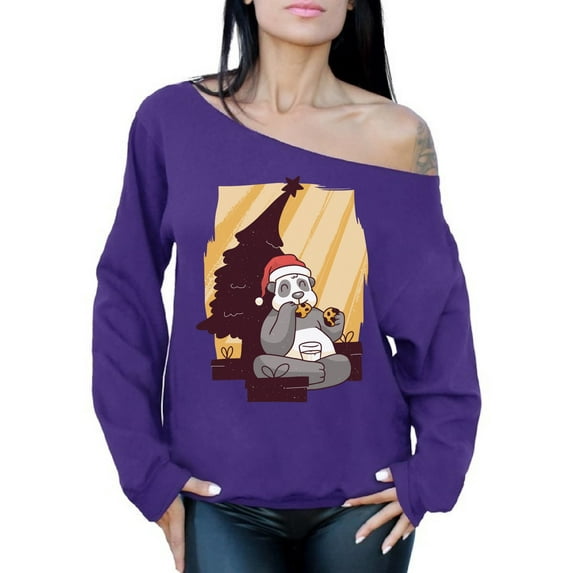 Awkward Styles Christmas Sweatshirt Off Shoulder Xmas Panda with Cookies Sweater