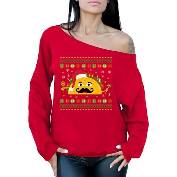 Awkward Styles Christmas Sweatshirt Off Shoulder Xmas Taco Sweater