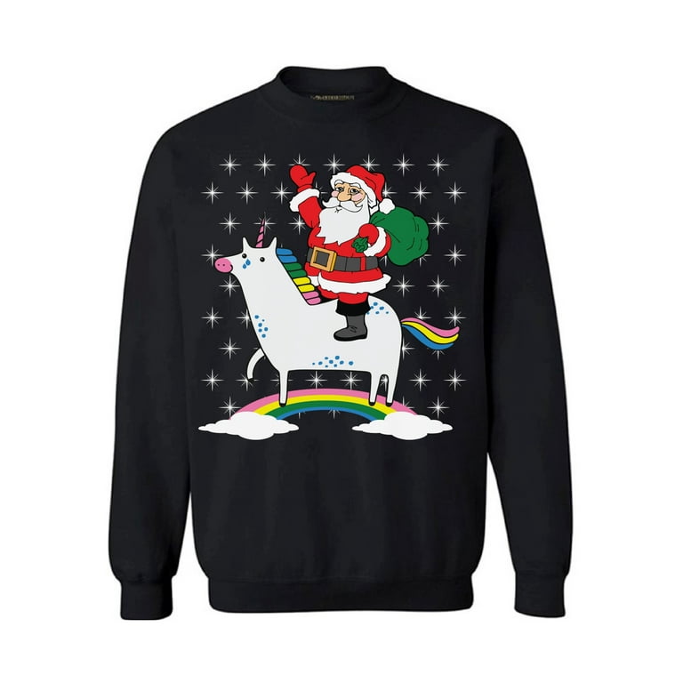 Awkward Styles Christmas Sweatshirt Santa Riding A Unicorn Xmas Sweater Unicorn Santa Ugly Christmas Sweater Christmas Gifts Xmas Party Funny Christmas Sweaters Holiday Sweater Rainbow Santa Claus Wal...