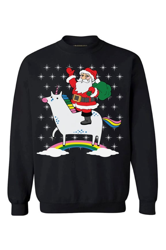 Christmas Sweatshirt Santa Riding A Unicorn Xmas Sweater Unicorn Santa Christmas Sweater Christmas Gifts Xmas Party Funny Christmas Sweaters Holiday Sweater Rainbow Santa Claus