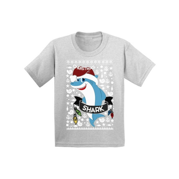 Awkward Styles Christmas T-Shirt for Boys Girls Blue Xmas Shark Kids T Shirts