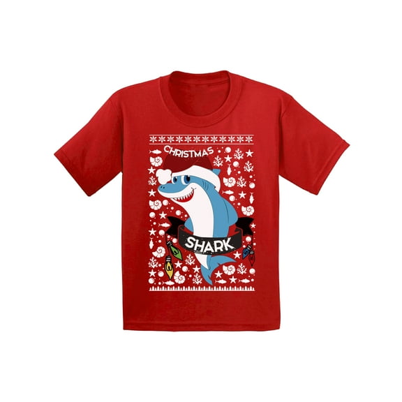 Awkward Styles Christmas T-Shirt for Boys Girls Blue Xmas Shark Kids T Shirts