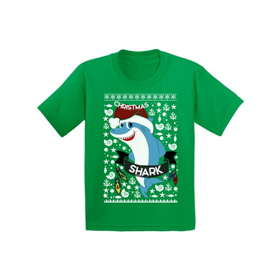 Awkward Styles Christmas T-Shirt for Boys Girls Blue Xmas Shark Kids T Shirts