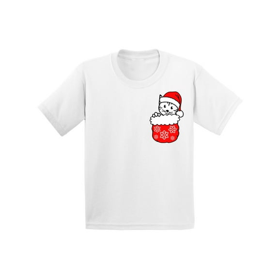 Awkward Styles Christmas T-Shirt for Boys Girls Little Xmas Cat Toddler Shirt Pocket Print