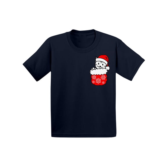 Awkward Styles Christmas T-Shirt for Boys Girls Little Xmas Cat Toddler Shirt Pocket Print