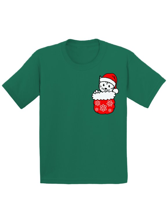 Christmas T-Shirt for Boys Girls Little Xmas Cat Toddler Shirt Pocket Print