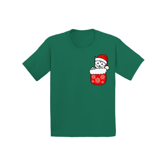 Awkward Styles Christmas T-Shirt for Boys Girls Little Xmas Cat Toddler Shirt Pocket Print