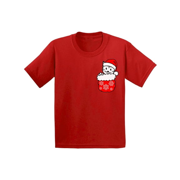 Awkward Styles Christmas T-Shirt for Boys Girls Little Xmas Cat Toddler Shirt Pocket Print