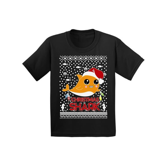 Awkward Styles Christmas T-Shirt for Boys Girls Orange Xmas Shark Kids T Shirts
