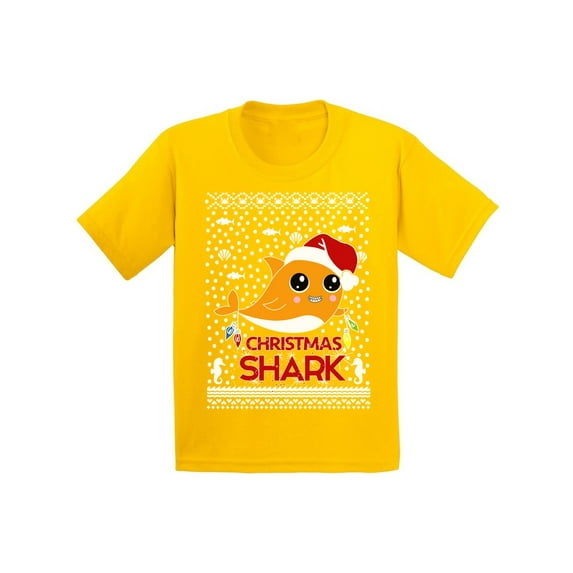 Awkward Styles Christmas T-Shirt for Boys Girls Orange Xmas Shark Kids T Shirts