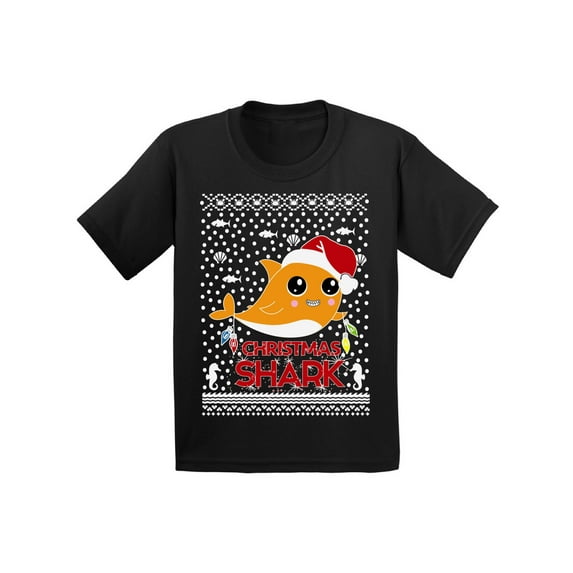 Awkward Styles Christmas T-Shirt for Boys Girls Orange Xmas Shark Toddler Shirt