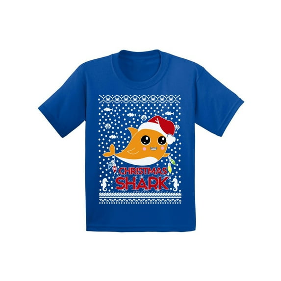 Awkward Styles Christmas T-Shirt for Boys Girls Orange Xmas Shark Toddler Shirt